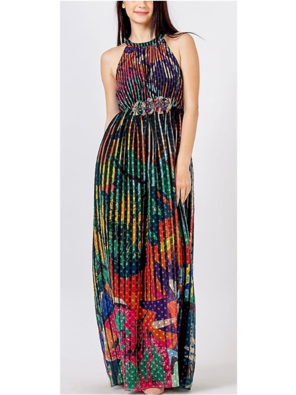 Anthropologie Vacation Wedding Geisha Designs Kalinka Dress Sz 10 Pleated Boho - Picture 5 of 12